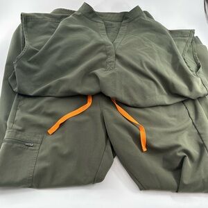 Figs Olive Green Track Pants & Joggers with Orange Drawstring